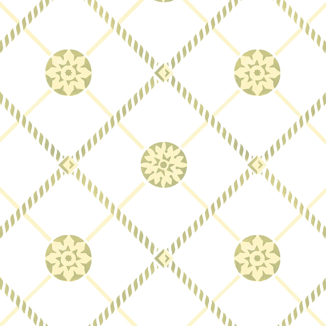 Rosette Grid Wallpaper Wall Stencil | 2458 by Designer Stencils | Pattern Stencils | Reusable Stencils for Painting | Safe & Reusable Template for Wall Decor | Try This Stencil Instead of a Wallpaper | Easy to Use & Clean Art Stencil Pattern